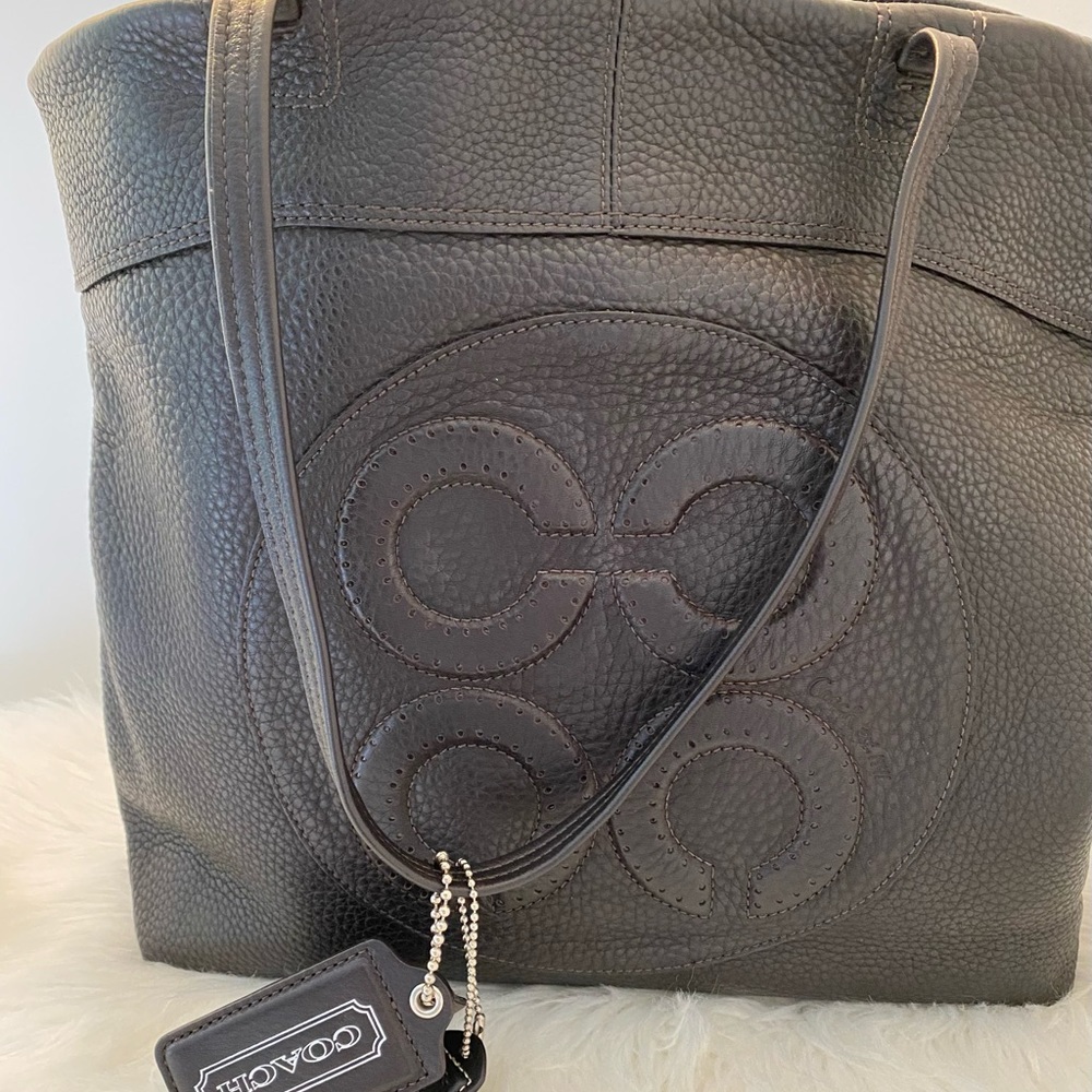 EUC Coach Black Leather Monogramed Tote #14967